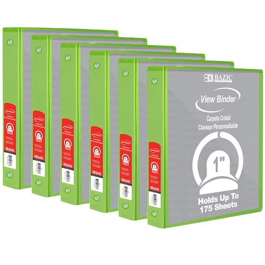 BAZIC® 3 Ring View Binder with Pockets, 6ct. in Lime Green | 1" | Michaels®